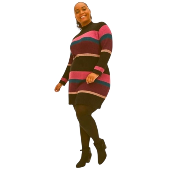 TORRID Plus Size -Multi Color Stripe Mock Neck Sweater Dress 1X - Picture 14 of 16